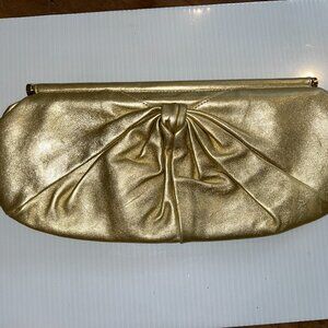 Rafe New York Gold Leather Clutch Evening Bag, Knotted Detail, Zip Top